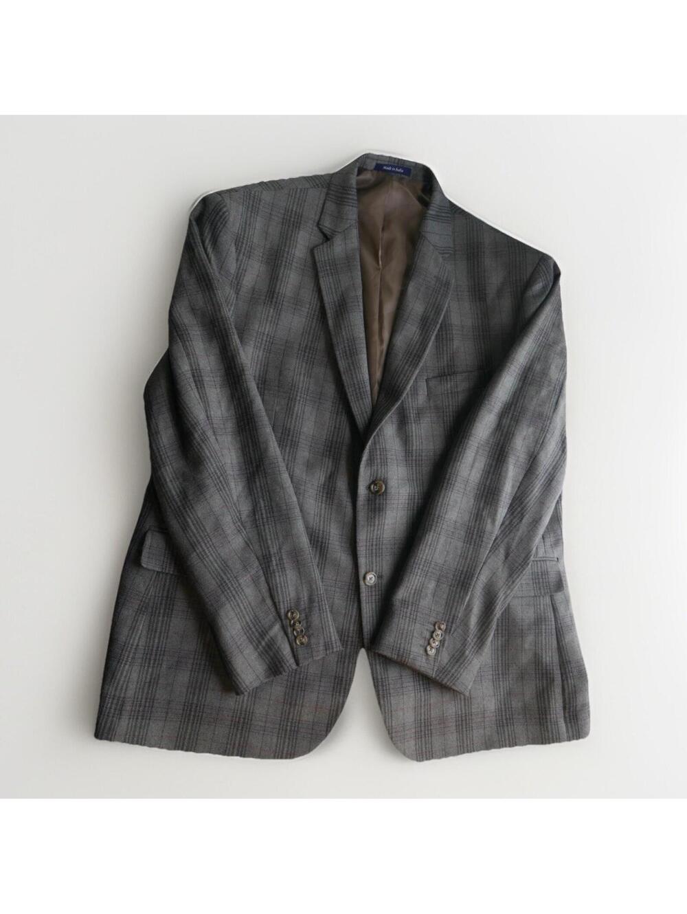 Alan Flusser Mens Plaid Sport Coat 48R Olive Grey Wool Blend Double Vent VTG